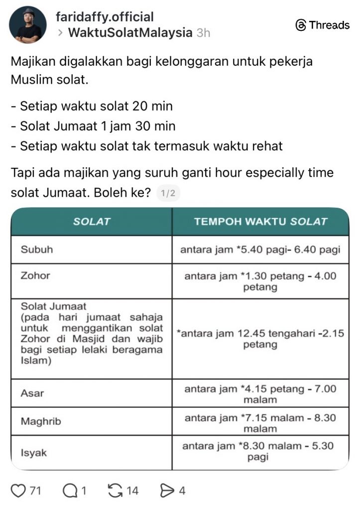 waktu solat di tempat kerja