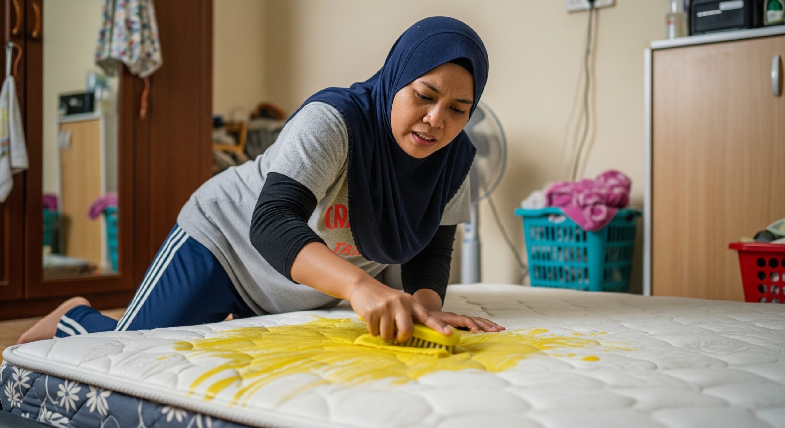 Cara Cuci Air Kencing Anak Pada Tilam Tebal & Berat. Tak Perlu Angkat, Cukup Buat 5 Langkah Ini