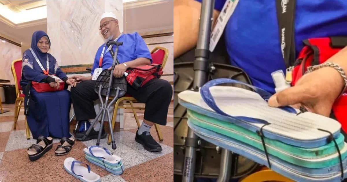 Kaki Pendek Akibat Kanser, Suami Cipta Selipar DIY Agar Isteri Dapat Berjalan Seimbang Tunai Haji