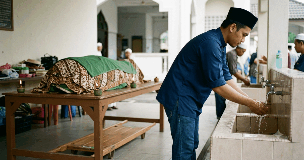 mandi selepas memandikan mayat