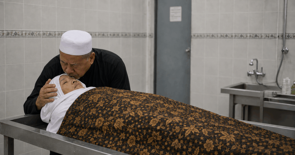 suami mandikan jenazah isteri
