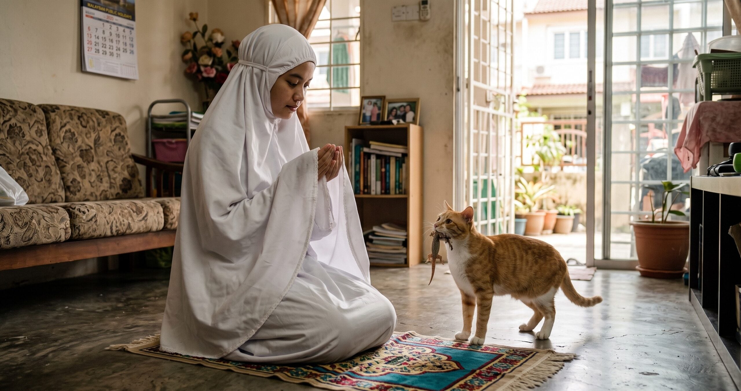 Kucing Bawa Cicak Terkena Telekung, Masih Boleh Pakai Untuk Solat Atau Kena Basuh Semula? Ini Penjelasan Hukum