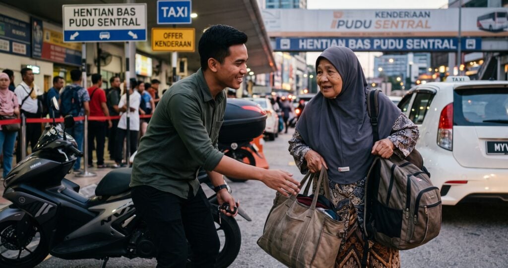 Nampak Mak Cik Berjalan Sendirian & Keletihan, Boleh Ke Lelaki Beri Tumpang Naik Motor Walaupun Bukan Mahram? Ini Hukumnya