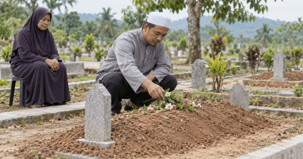 letak bunga atas kubur