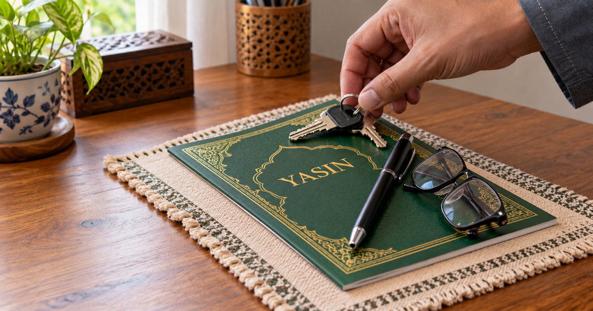 Letak Kunci, Pen Atau Cermin Mata Di Atas Buku Yasin, Apa Hukumnya? Ini Perincian & Adab Yang Perlu Dijaga