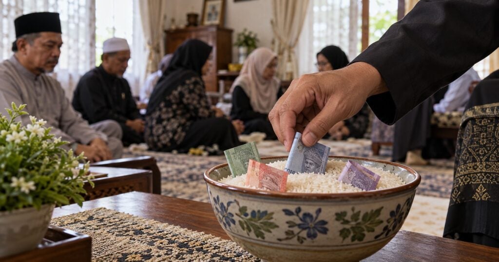 Pernah Nampak Orang Letak Duit Dalam Bekas Berisi Beras Ketika Ada Kematian? Rupanya Ini Tujuannya